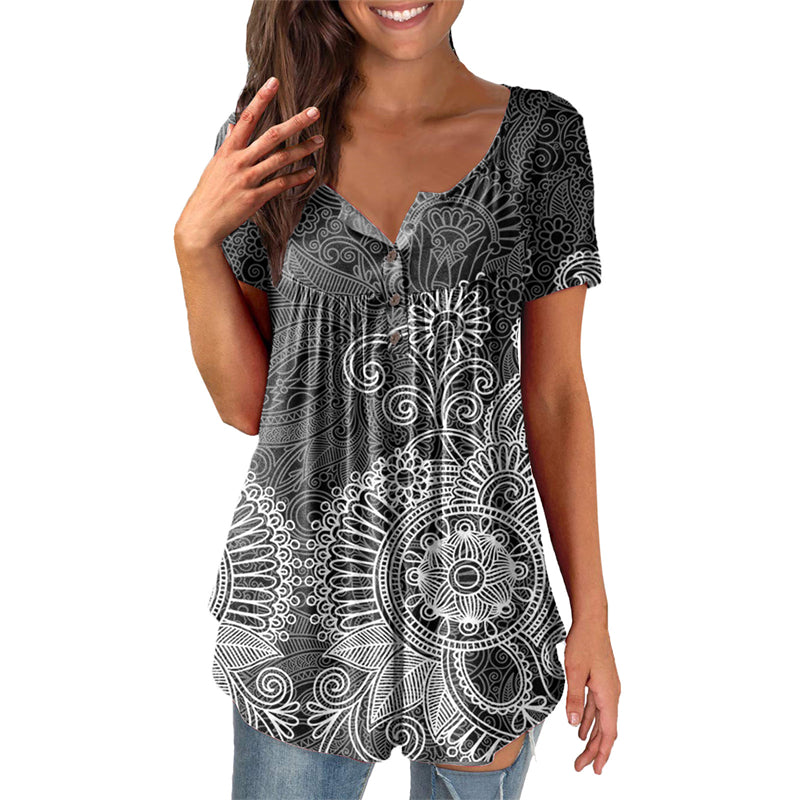 Colorful Printed Crinkled Short Sleeves