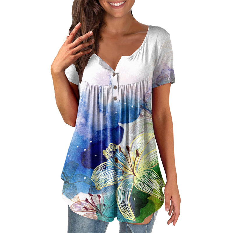 Colorful Printed Crinkled Short Sleeves