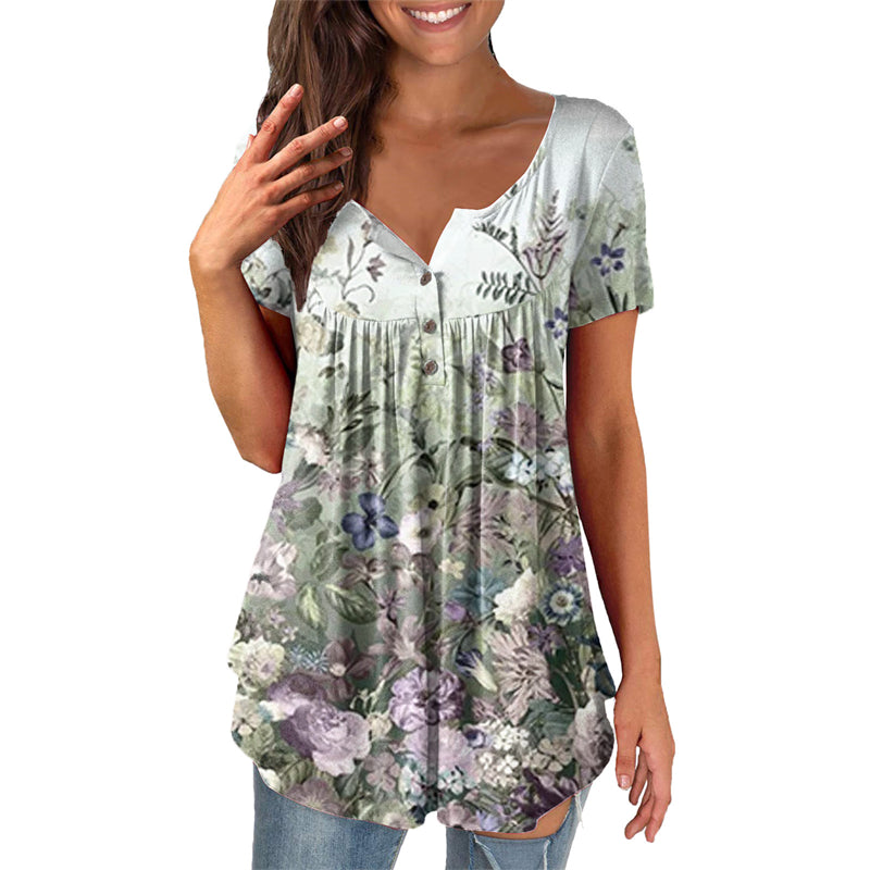 Colorful Printed Crinkled Short Sleeves
