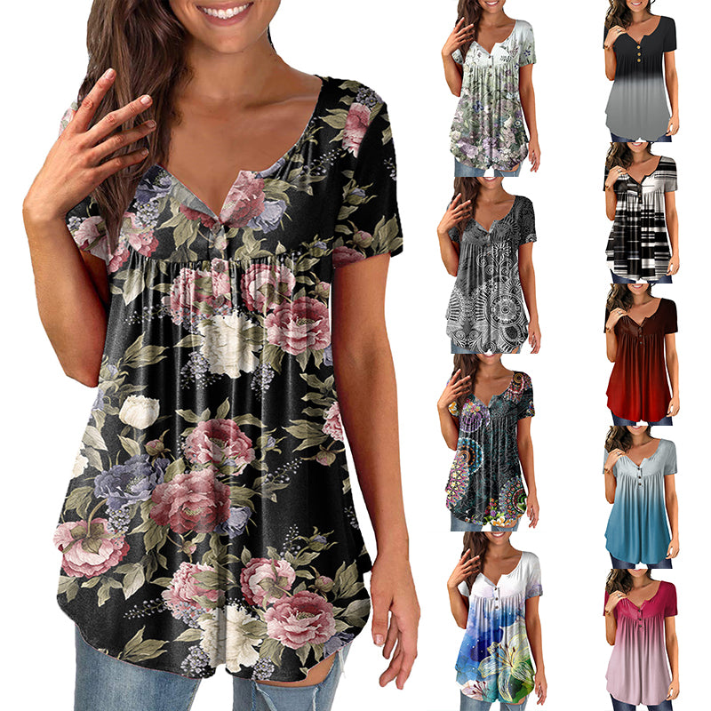 Colorful Printed Crinkled Short Sleeves