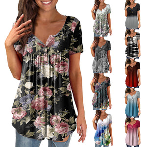 Colorful Printed Crinkled Short Sleeves