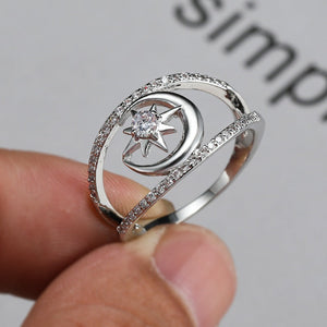Silver Sun & Moon Ring