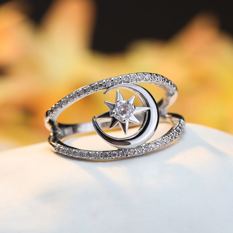 Silver Sun & Moon Ring