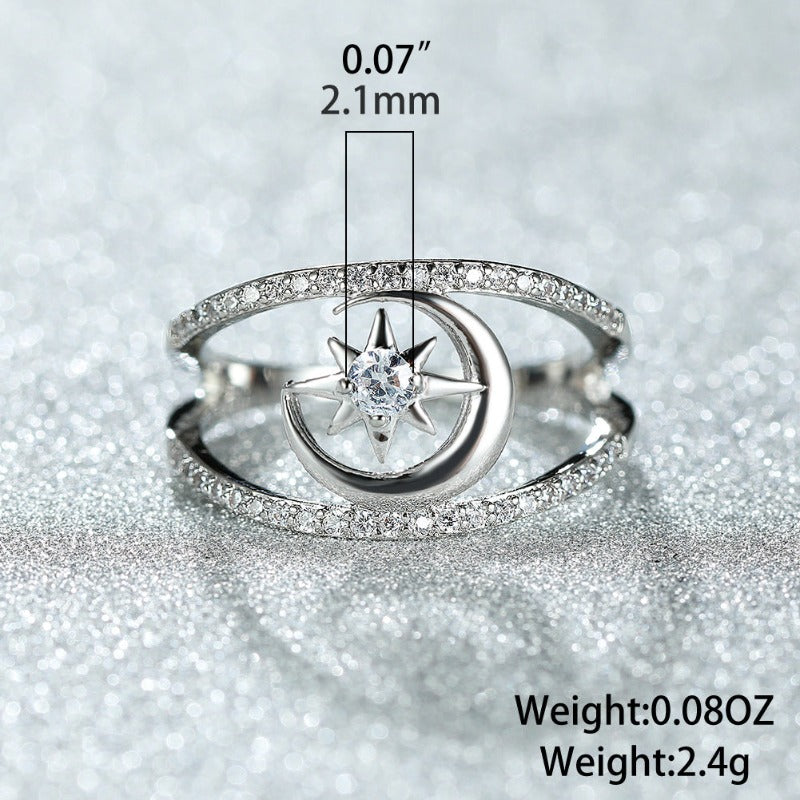 Silver Sun & Moon Ring