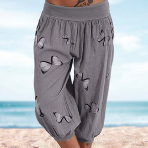 Butterfly Print Seven-Part Pants