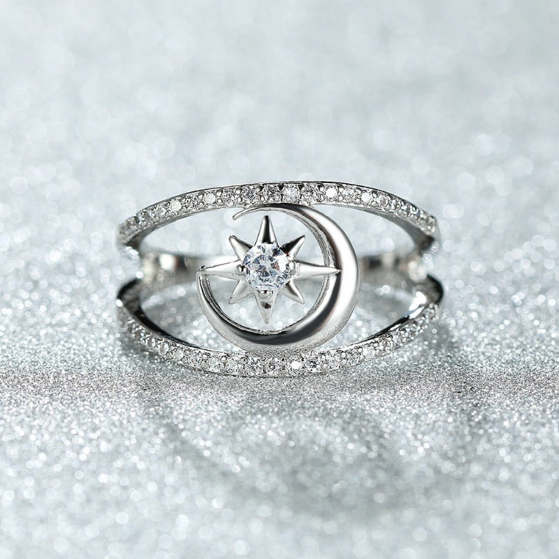 Silver Sun & Moon Ring