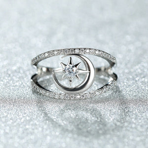 Silver Sun & Moon Ring